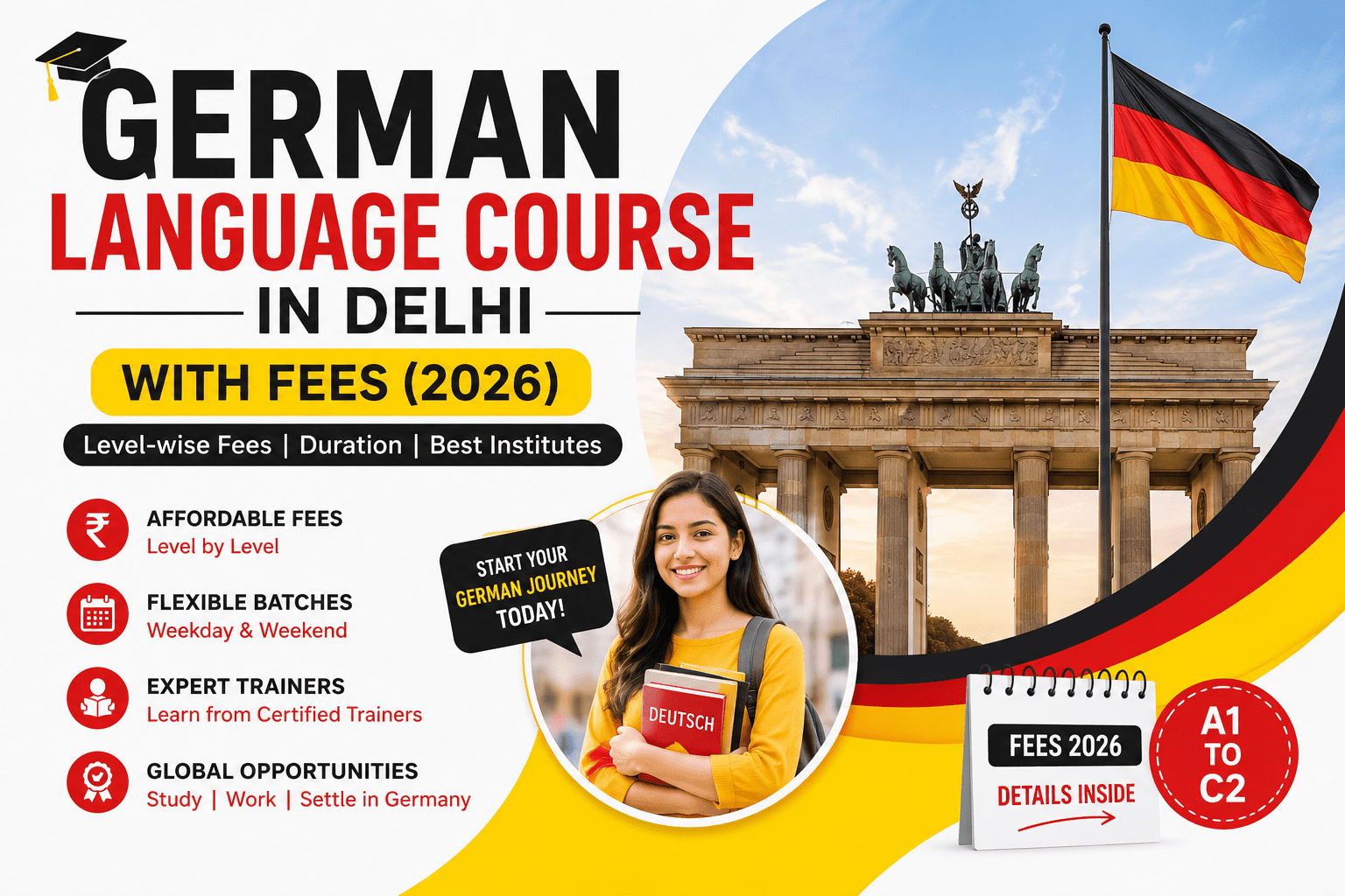 German Language Course in Delhi with Fees 2026 – Level Wise German Course Fees from A1 to C2, Flexible Batches and Expert Trainers by Migr8